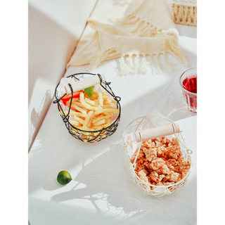 INS estilo cesta de pão portátil cesta de ferro sobremesa pastelaria sobremesa cesta comida lanche cesta batatas fritas