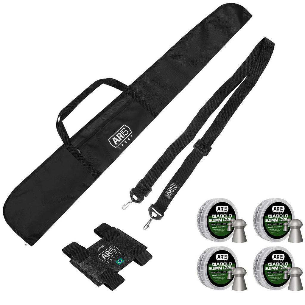 Kit 04 Latas Chumbinho Rossi Sport 5.5mm + Bandoleira + Capa + Porta Chumbinho AR15 Sport