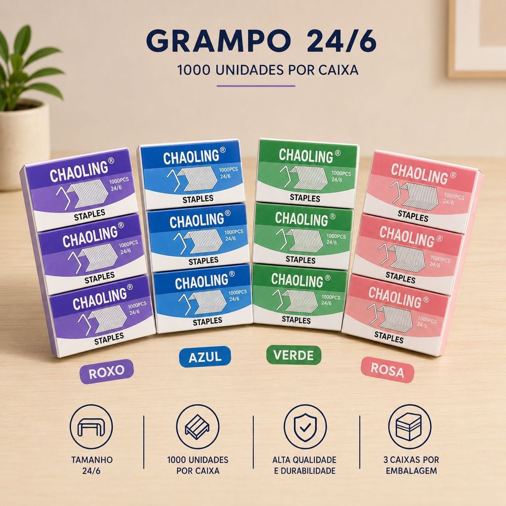 Kit 3000 Peças Grampos 24/6 Alta Qualidade Escritório