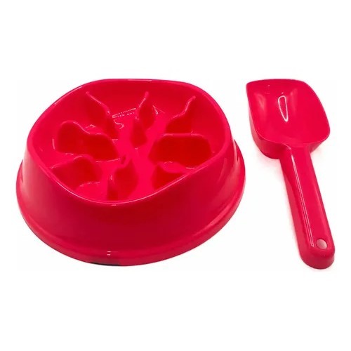 Kit Comedouro Lento Interativo 22cm Pá Ração Raças Médias N/a Rosa-chiclete