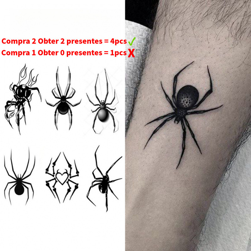 Tatuagem Temporária de Diferentes Formas de Aranhas, Dura Até 15 Dias, Nova Tecnologia, Adesivo Semi-Permanente Mágico à
