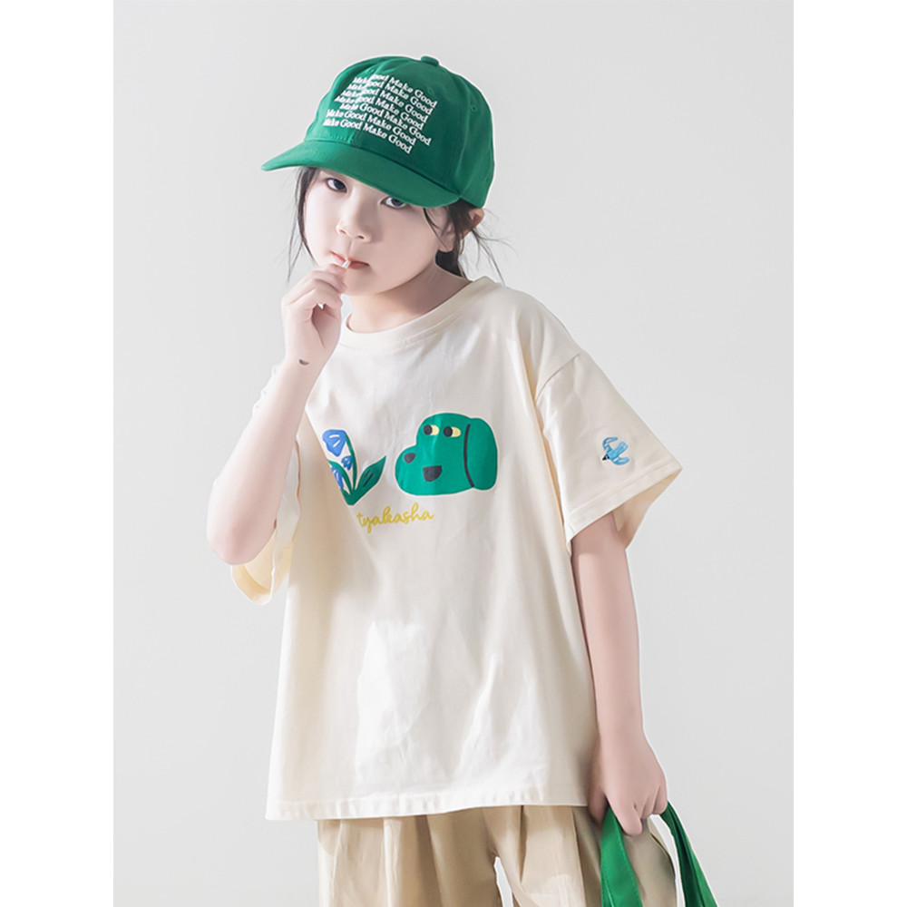 Crianças crianças roupas meninas 2026 verão novo estilo divertido impresso camiseta venda quente médio grande crianças d