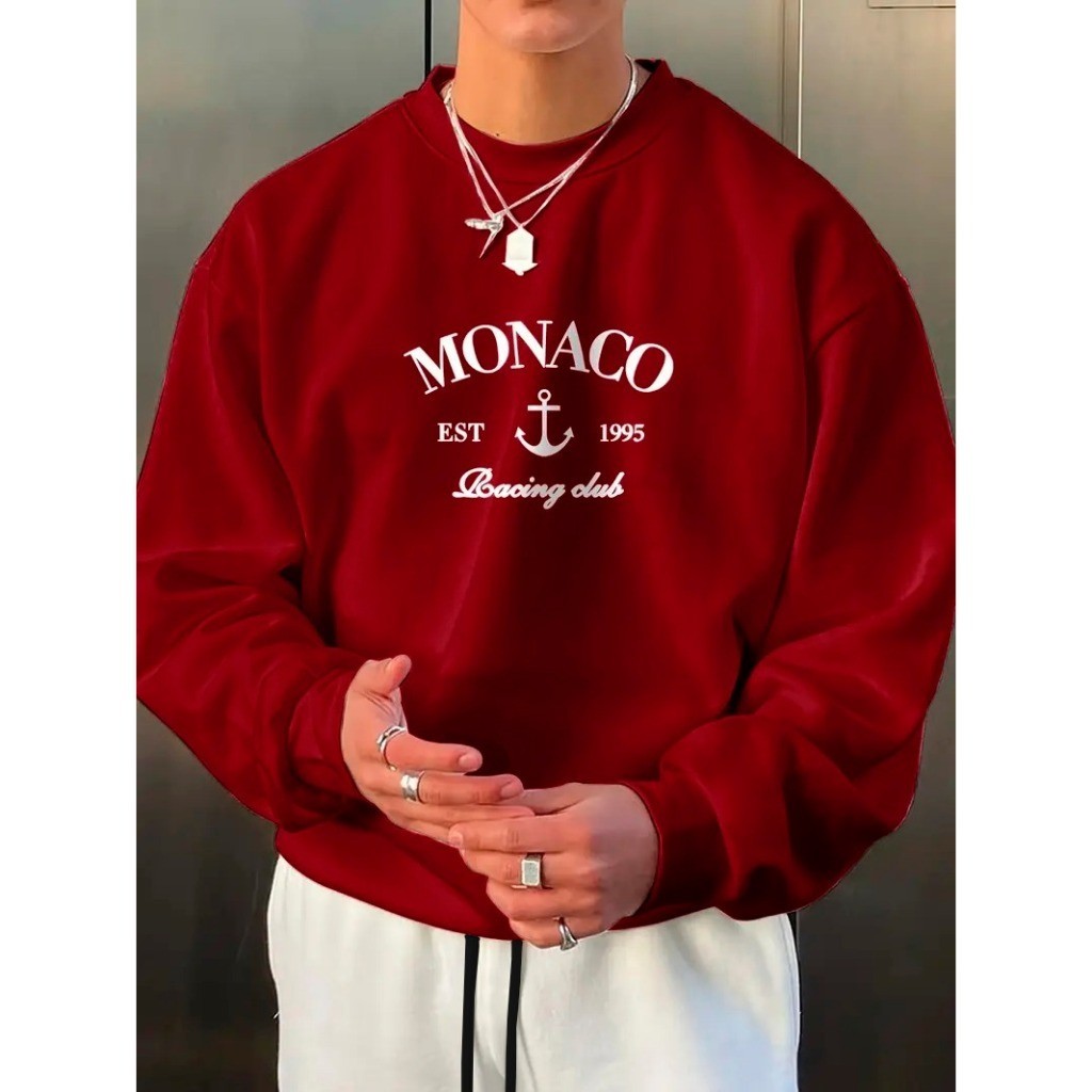 Moletom Careca Monaco Est 1995 Racing Club Gola Redonda Unissex Blusa De Frio Básico Casaco Flanelado Algodão