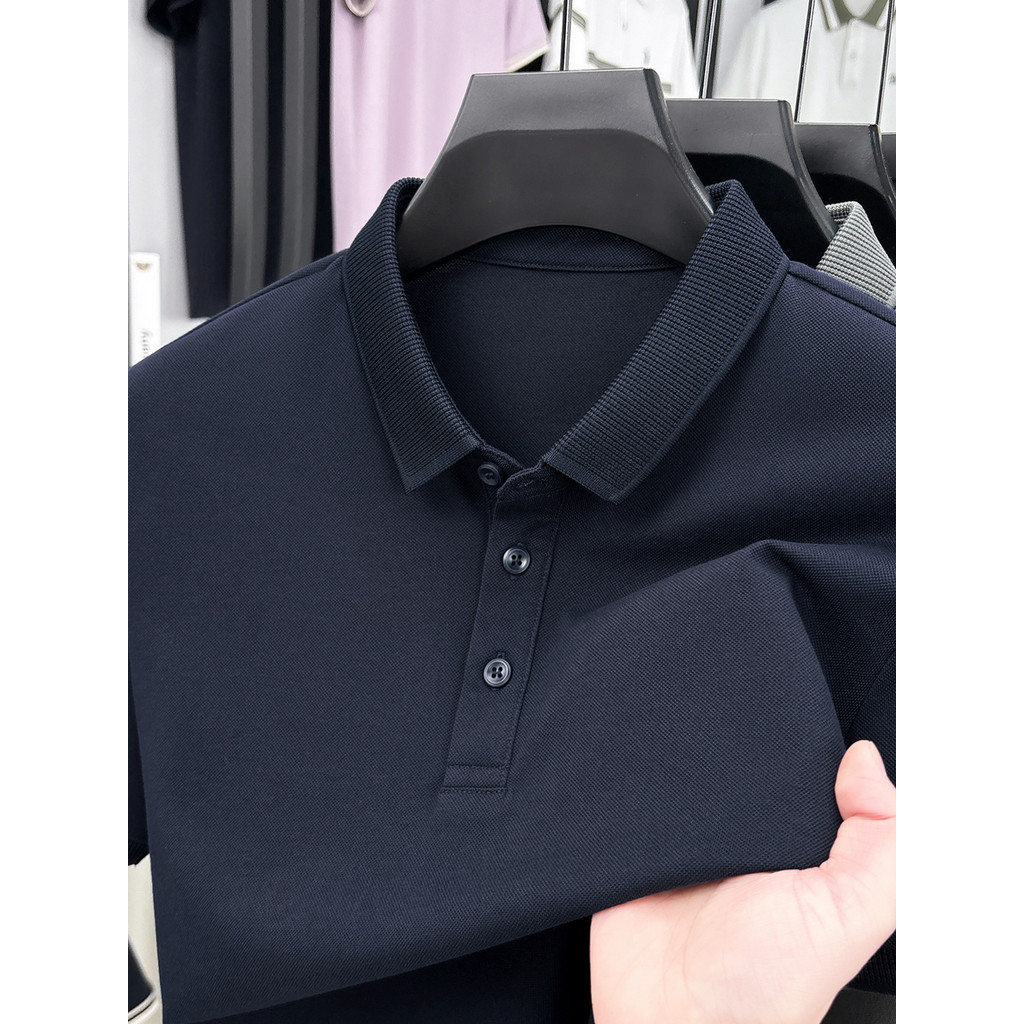 2026 Novo estilo lapela camiseta de manga curta masculina Street Wear negócios Casual All-Match meia-idade jovem de meia