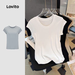 Lovito Camiseta Básica Casual De Verão Para Mulheres LNE37151