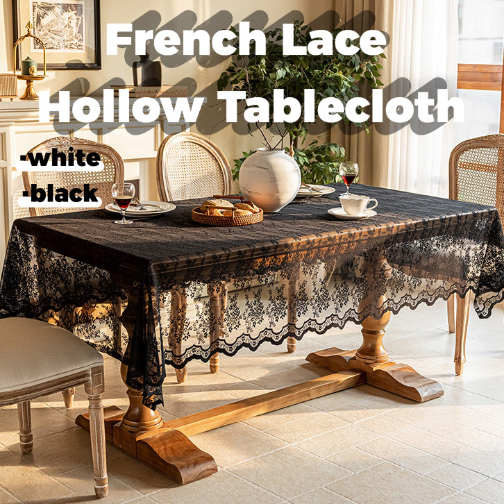 Toalha de mesa oca branca|Toalha de mesa decorativa retangular de renda artística francesa