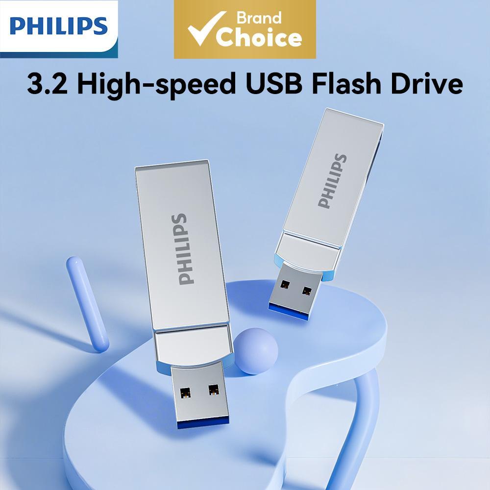 PHILIPS Pen Drive USB 3.2 de Alta Velocidade 16GB 32GB 64GB 128GB 256GB Prata em Liga de Zinco Giratória para Laptop/PC