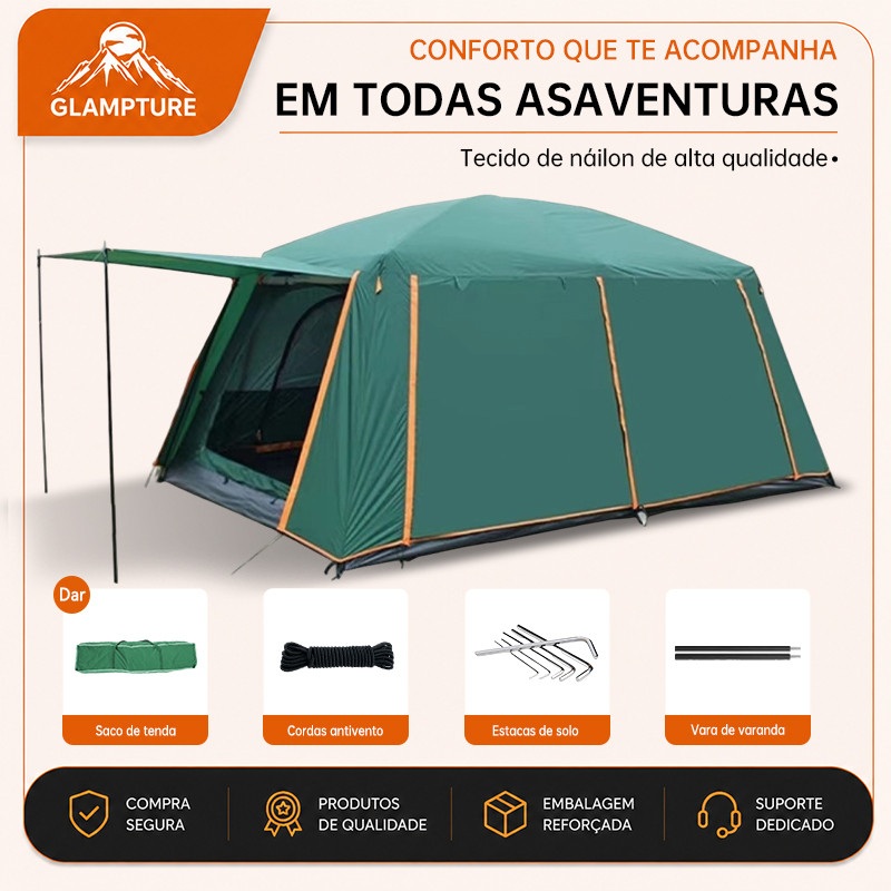 Barraca De Acampamento Familiar 8-12 Pessoas Tenda Camping Impermeavel Grande Portátil 380x260cm
