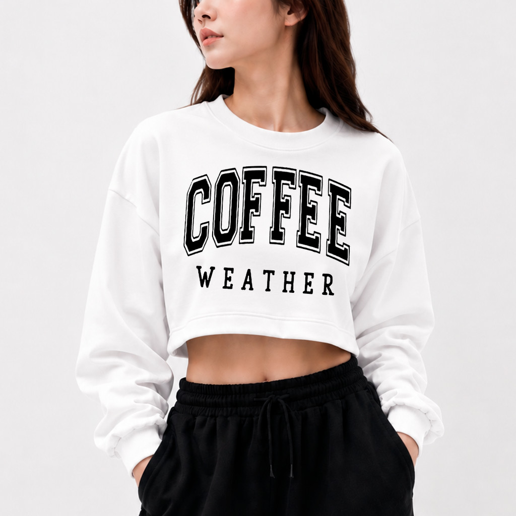Moletom Cropped Gola Redonda Clima Coffee Weather  Casaco Algodão Feminino Flanelado Blusa Frio