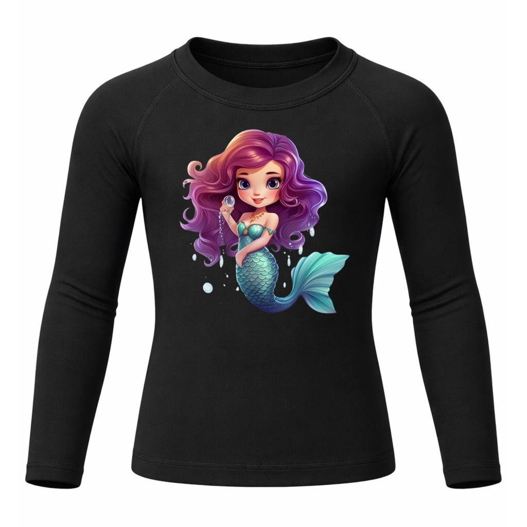 Camiseta Térmica Sereia Fofa Colorida Cabelos Longos Juvenil Infantil Proteção Solar Uv 50+ Estampada Camisa Menina