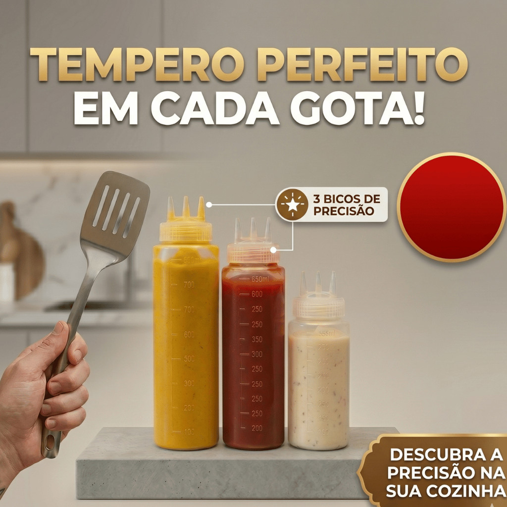 Bisnaga para Molhos Profissional Flexível 450ml 650ml 800ml Maionese Ketchup Confeitaria Tampa 3 Bicos Envio Em 24h