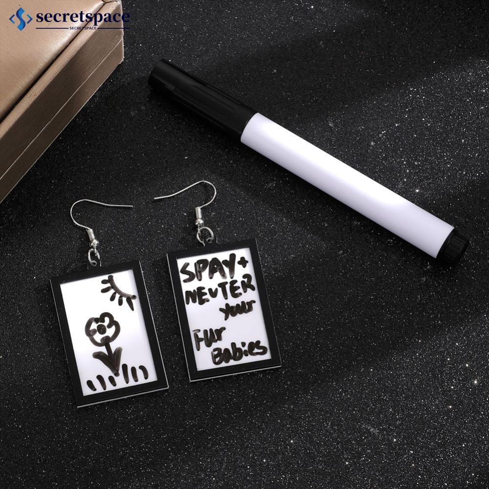 SECRETSPACE Criativo Acrílico Placa De Mensagem Pingente Brincos Com Apagamento A Seco Caneta Marcador DIY Doodle Quadro