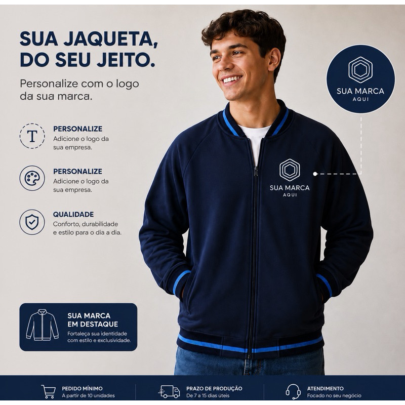 Jaqueta Bomber Personalizada Com Logo No Peito | Uniforme Empresa Escola Equipe
