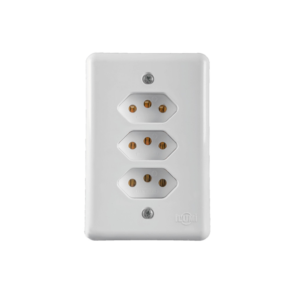 Tomada Elétrica Tripla 2P+T Placa Branca 10A Stylus Ilumi
