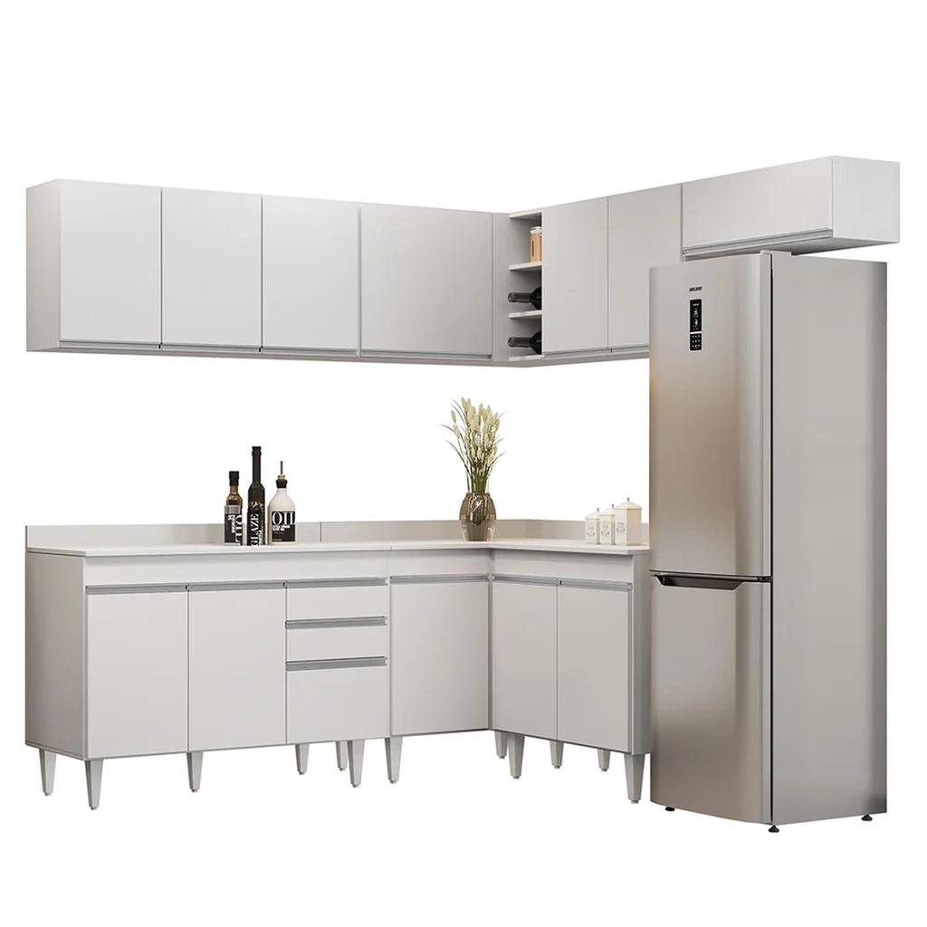 Armário de Cozinha Modulado de Canto 7 Peças CP20 Balcão com Tampo Branco - Lumil