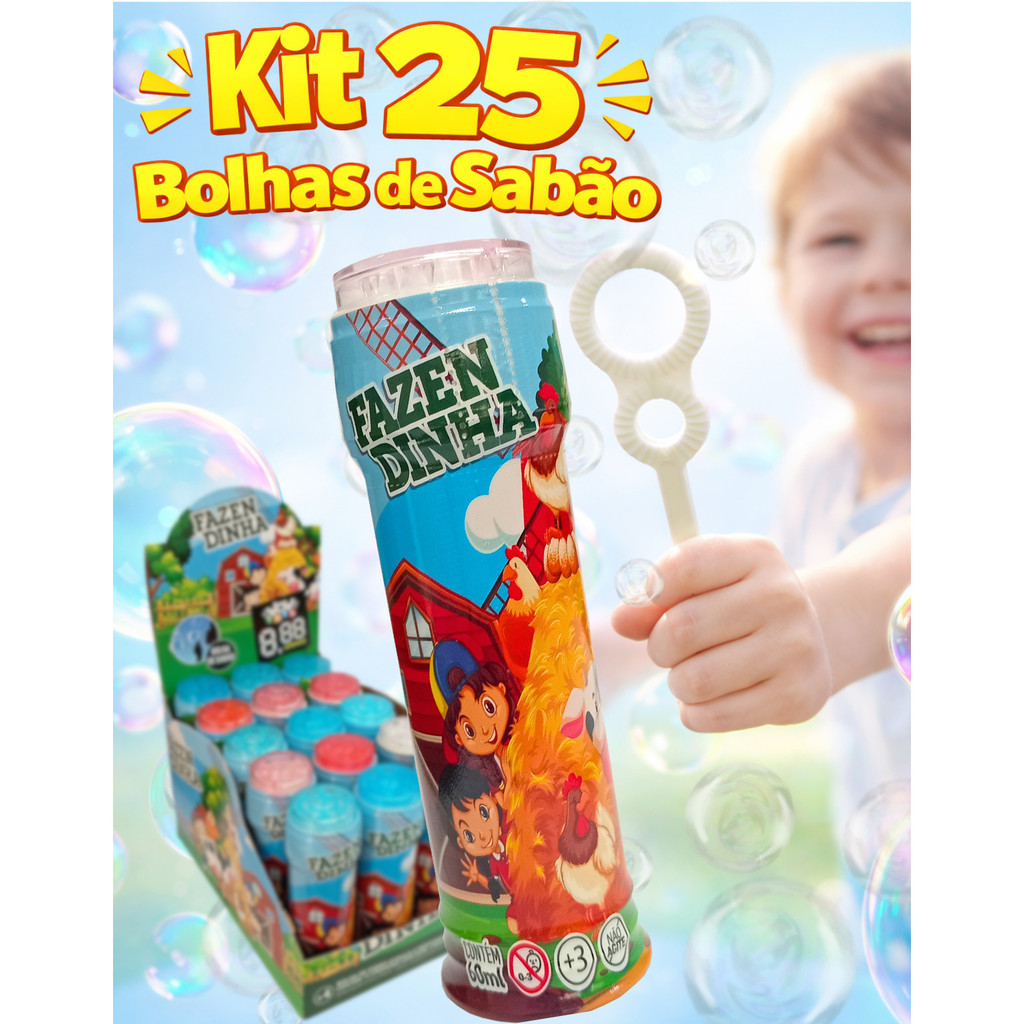 Kit 25 Bolha Sabão fazendinha Lembrancinhas de aniversário infantil bolinha prenda sacolinha surpres
