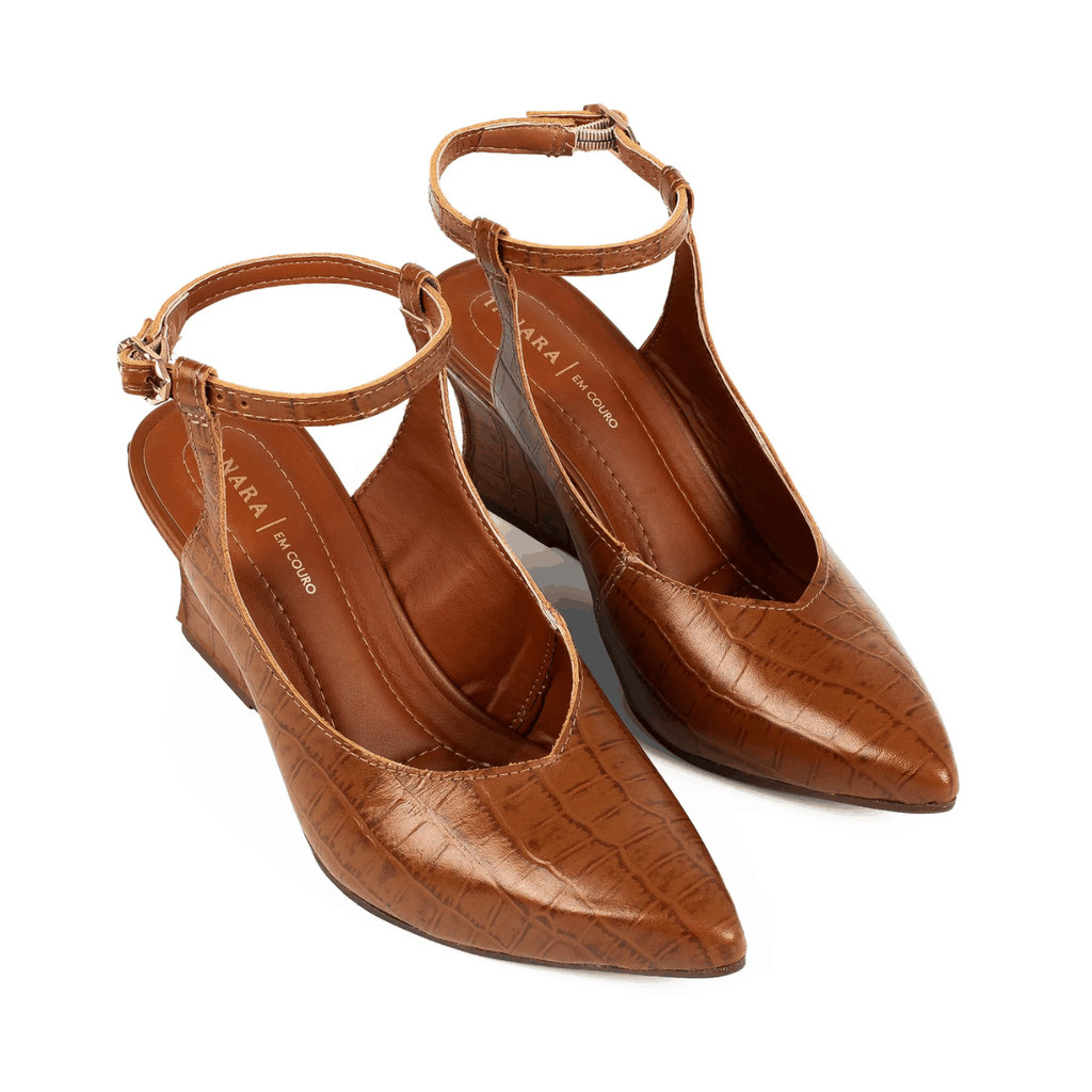 SLINGBACK FEMININO TANARA T9511 SALTO ANABELA COURO TEXTURIZADO CROC CASUAL ELEGANTE