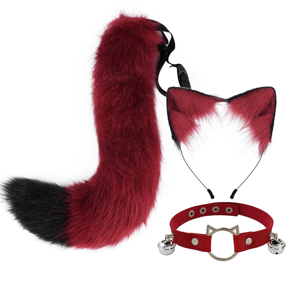 Orelhas e cauda de animal feitas à mão, tiara de orelha de gato simulada, conjunto de cosplay de cauda de raposa, acessó