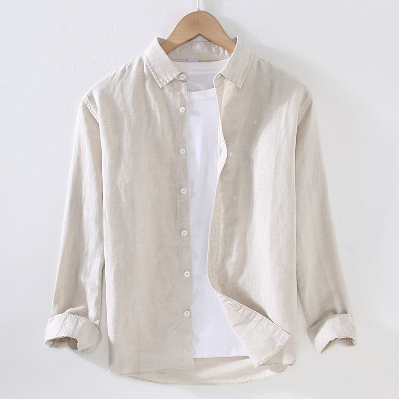 Camisa masculina de linho de manga comprida, camisa japonesa Casual solta de algodão e linho, primavera verão, roupa ext