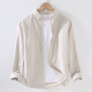 Camisa masculina de linho de manga comprida, camisa japonesa Casual solta de algodão e linho, primavera verão, roupa ext