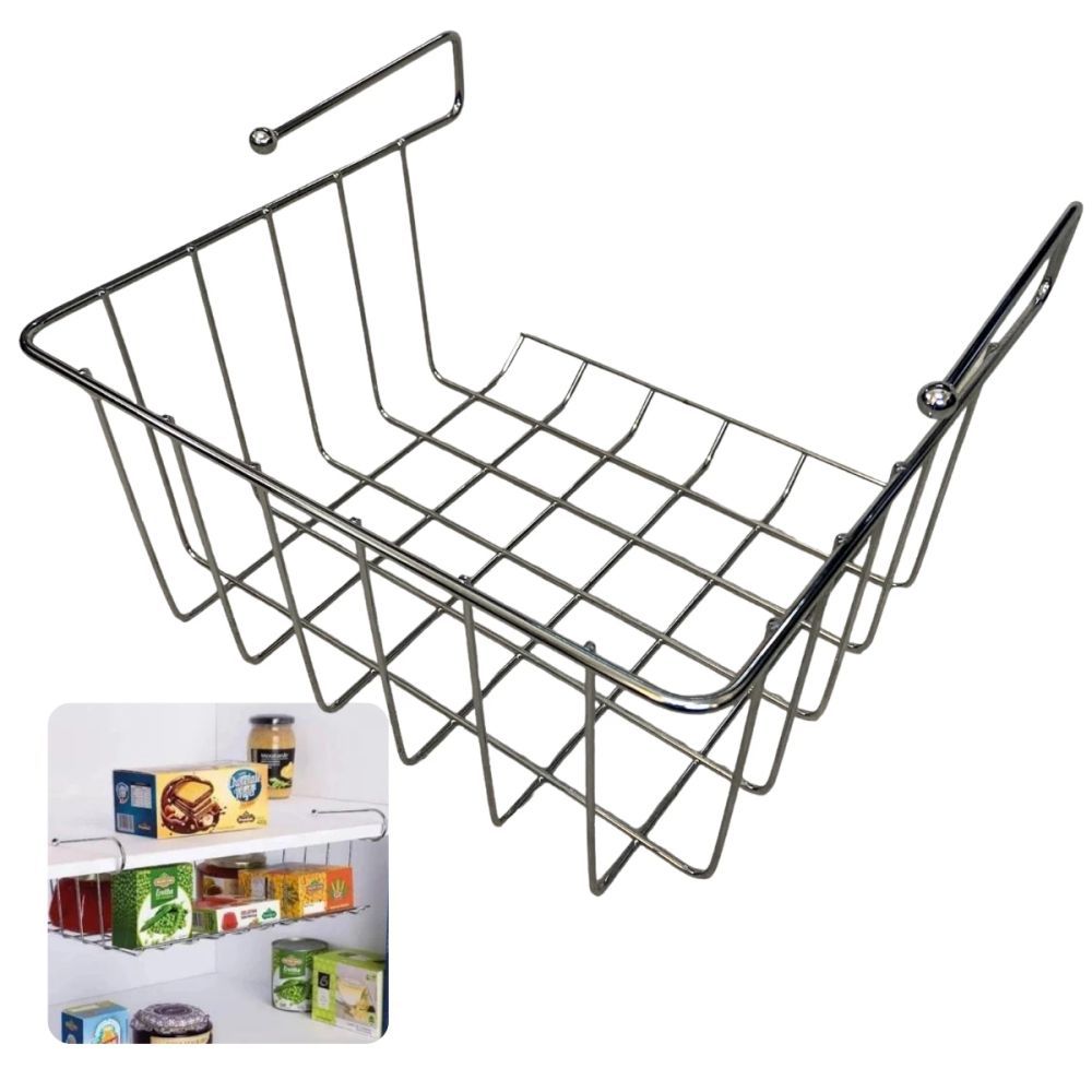 Cesto Organizador em Aço Cromado 24 Cm Estante Multiuso para Prateleira Cozinha