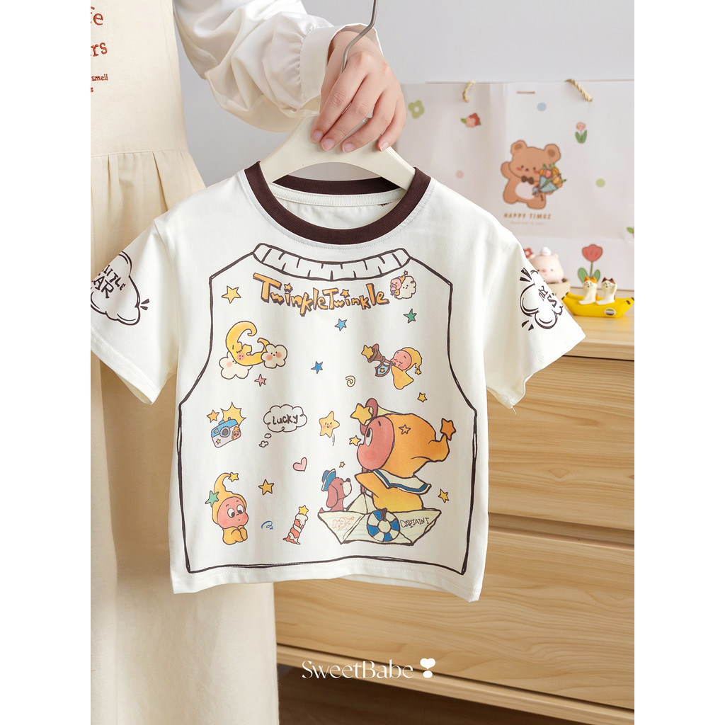 Crianças roupas infantis meninos meninas verão manga curta camiseta bonito dos desenhos animados impressão All-Match ver