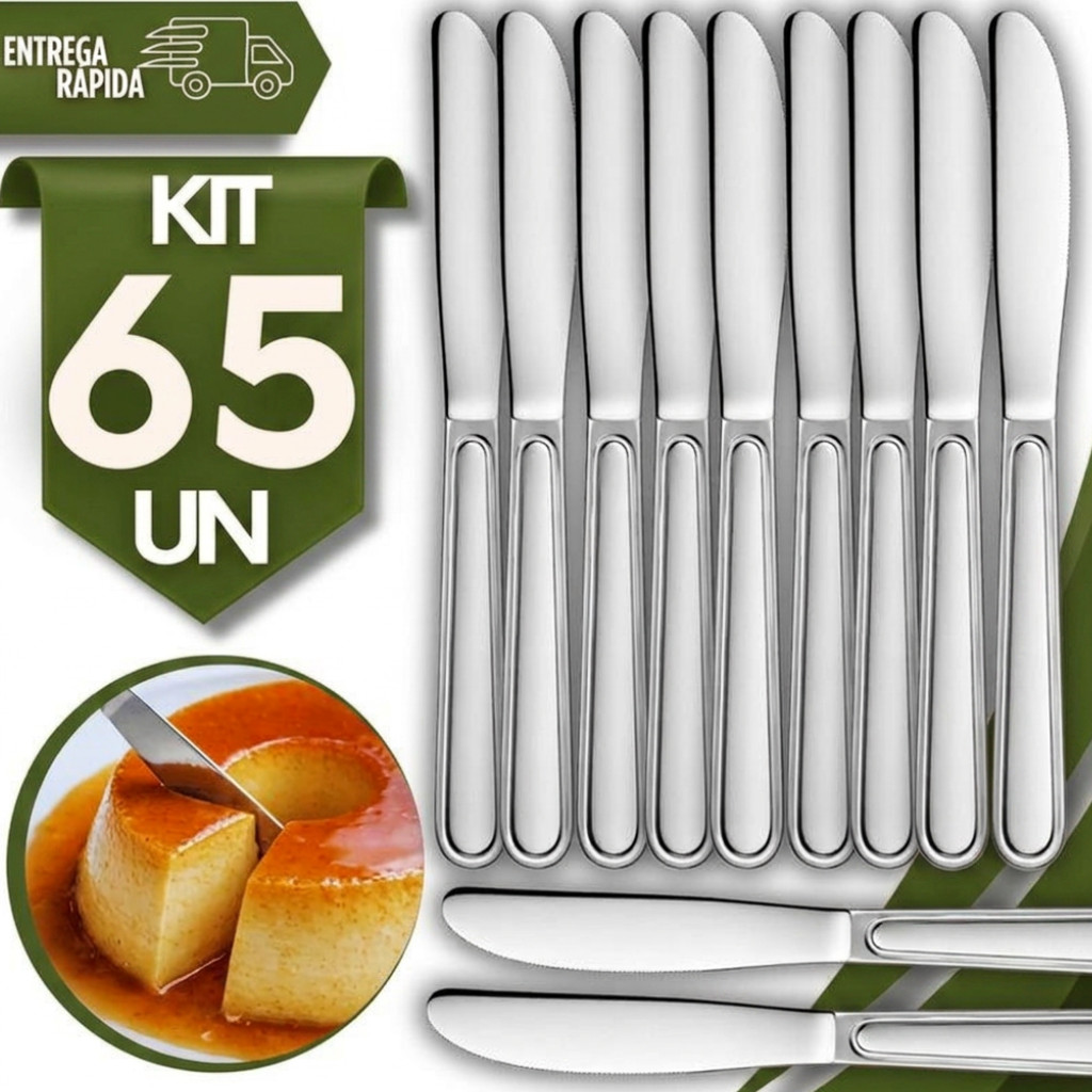 Jogo de Faca Sobremesa Aço Inox 17,5Cm Doce Bolos Doceria Cozinha Buffet Restaurante Talheres Utensílios