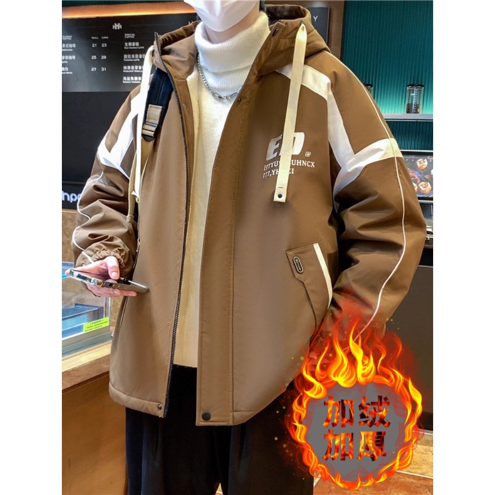 Jaqueta acolchoada masculina inverno pelúcia engrossado Street Wear macacão com capuz jaqueta adolescentes estudantes qu