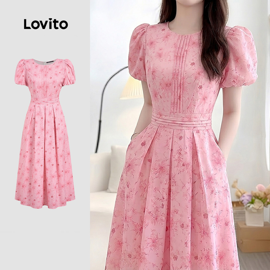 Lovito Vestido Boho com Padrão Floral e Pregas Vestido de Primavera/verão para M