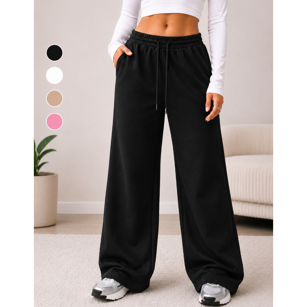 Calça Moletom Infantil E Adulto 4 ao GG  Feminina Peluciada Wide Leg Com Bolso Casual Confortável