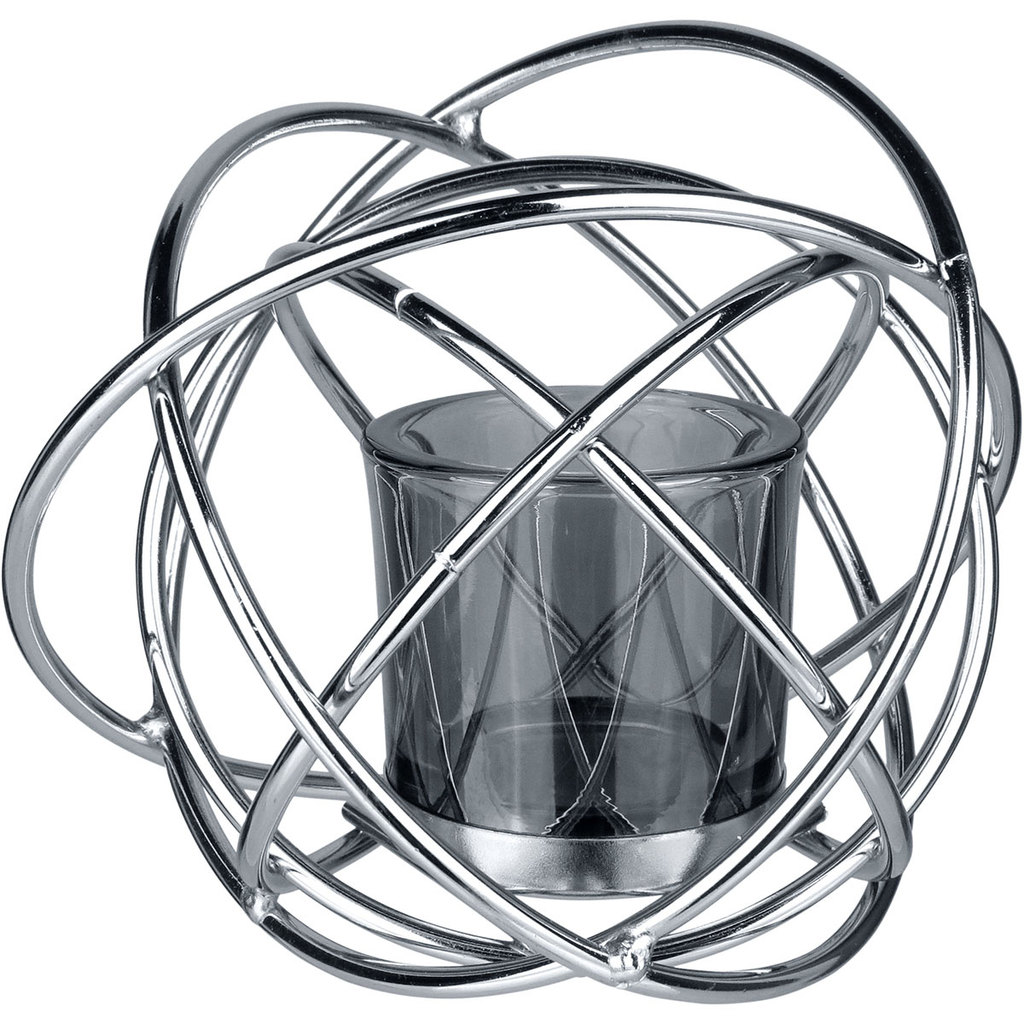 CASTIÇAL DECORATIVO PORTA VELA SUPORTE TRAMA HOME&CO CÚPULA VIDRO METAL 13x15x15cm FUMÊ