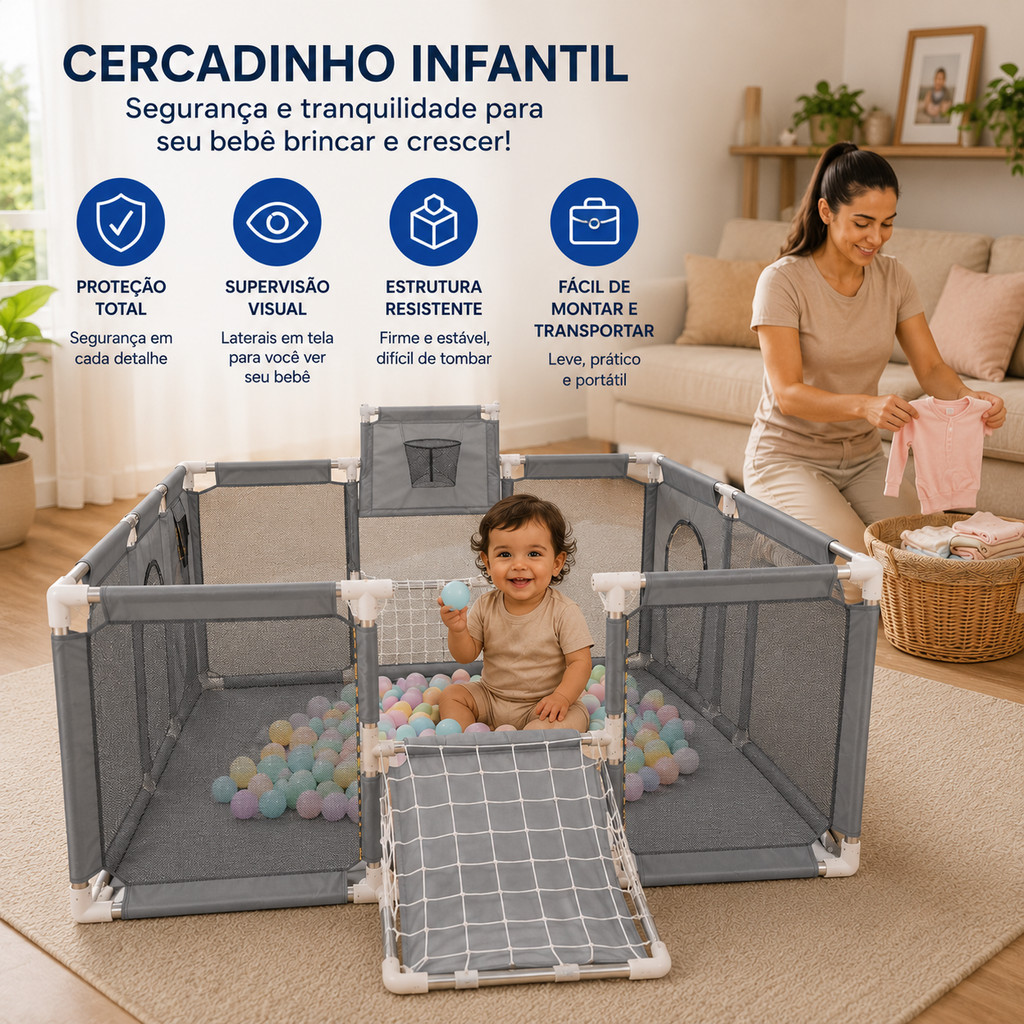 Cercadinho Bebê Chiqueirinho infantil grade proteção grande portátil seguro para criança menino menina brincar