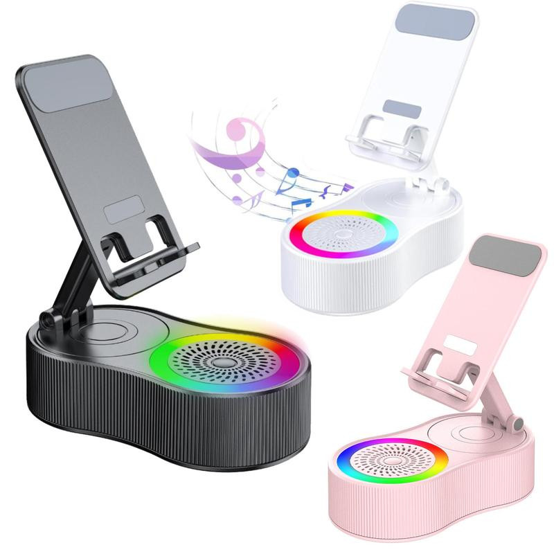 Suporte para telefone giratório 360° com caixa de som Bluetooth compatível com RGB, altura ajustável