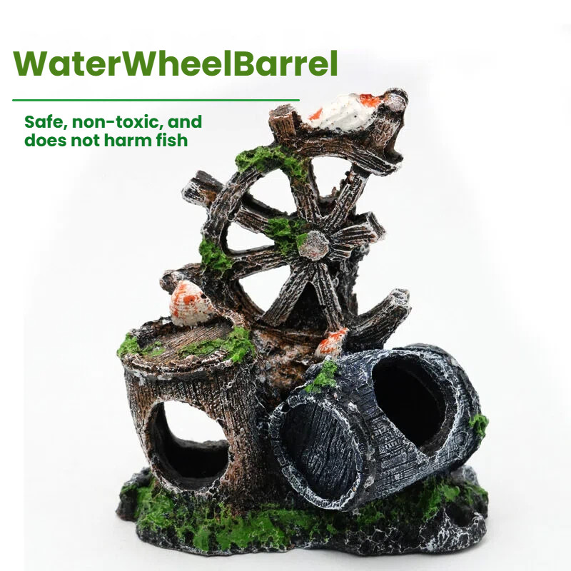 Roda De Água De Resina E Barril De Vinho Ornamento De Aquário Tanque De Peixes Decoração De Caverna Para Betta S