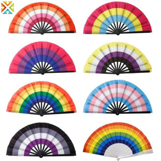 33cm Dobrável Arco-Íris Ventilador Portátil Colorido LGBTs Gay Orgulho Festa Verão Resfriamento Festival Desempen