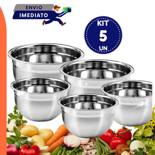 Tigelas Bowls 24, 22, 20, 16 e 14 cm Em Aço Inox De Excelente Qualidade Casa Cozinha Restaurante Bolos