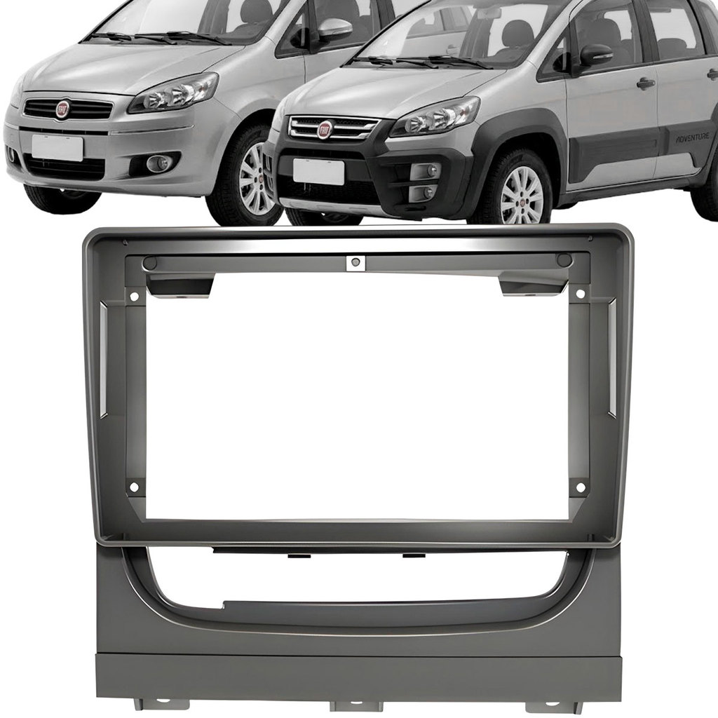 Moldura 9" Fiat Idea 2013 2018 Som Automotivo Multimídia Painel Fiamon Prata Profissional