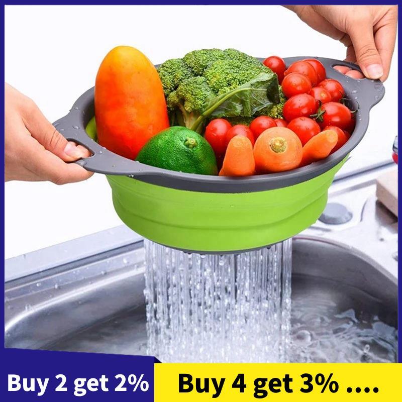 2 Pçs Filtro Dobrável Frutas Vegetais Cesta De Lavagem Escorredor Prato Silicone Utensílios Cozinha