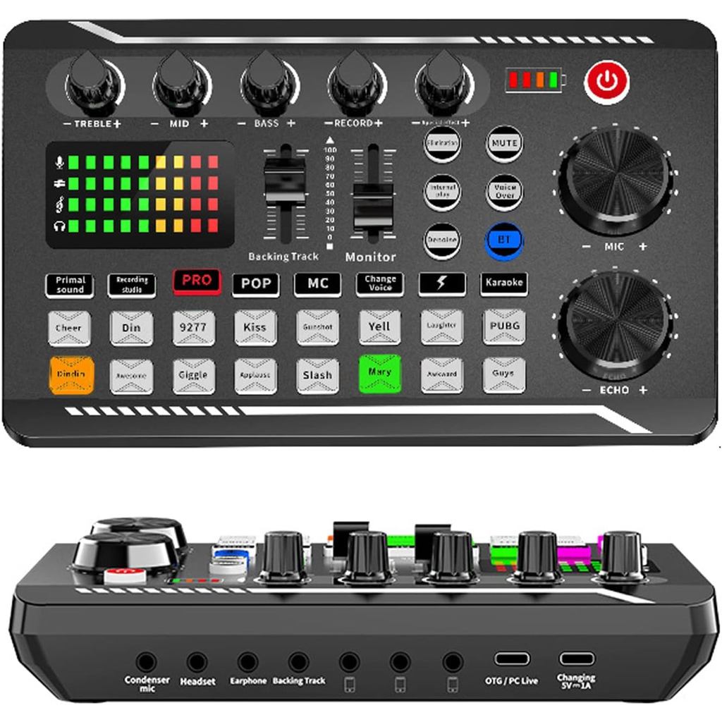 Mixer de Áudio, Mixer de Áudio Profissional, Placa de Som com Mudador de Voz, Placa de Som ao Vivo com Bluetooth, Reduçã
