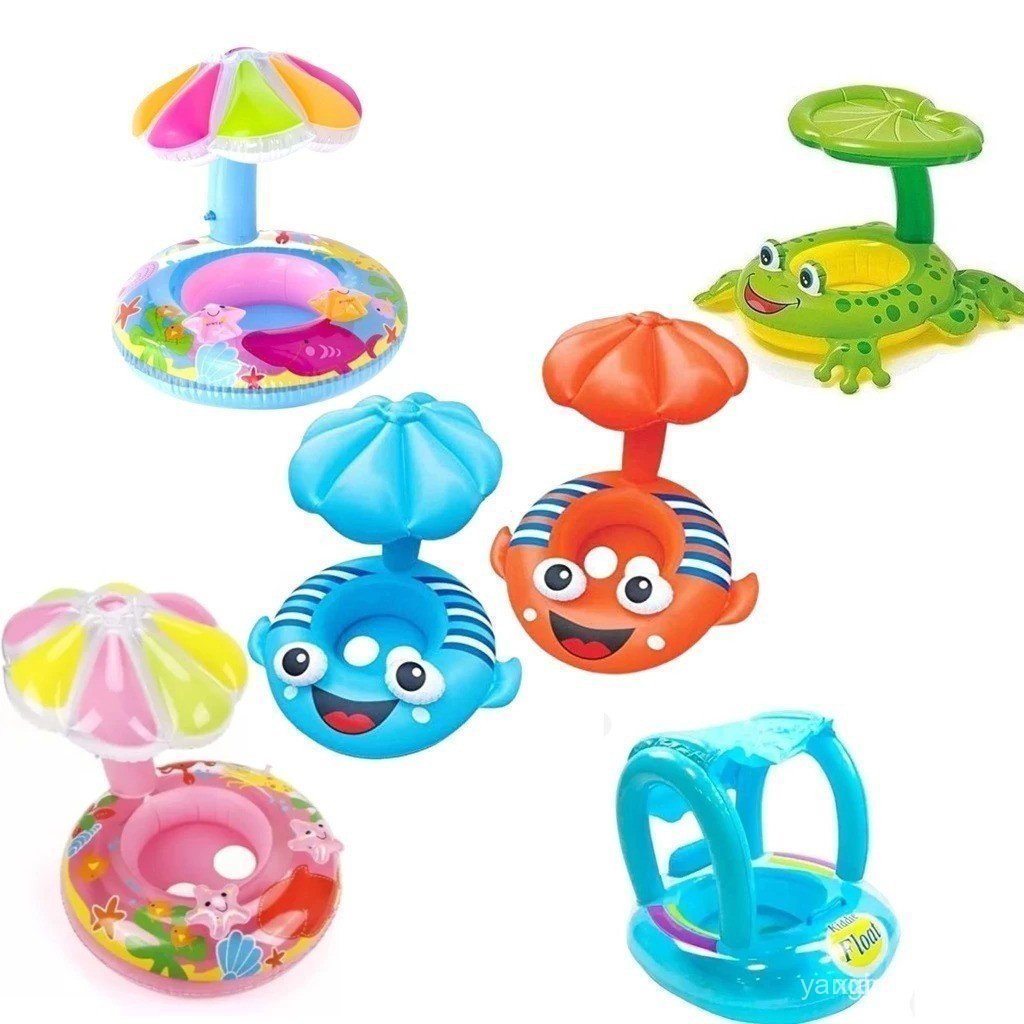 Boia Infantil Inflável para Criança Bebê de Piscina Bote com Fralda e Cobertura para proteção do Sol