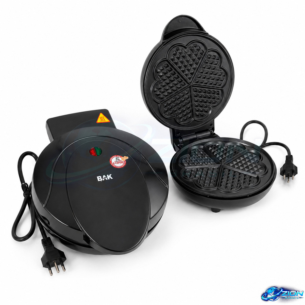 Máquina De Waffles 110v e Panqueca Coração 800W Preta Compacta Prática Máquina Waffle Antiaderente