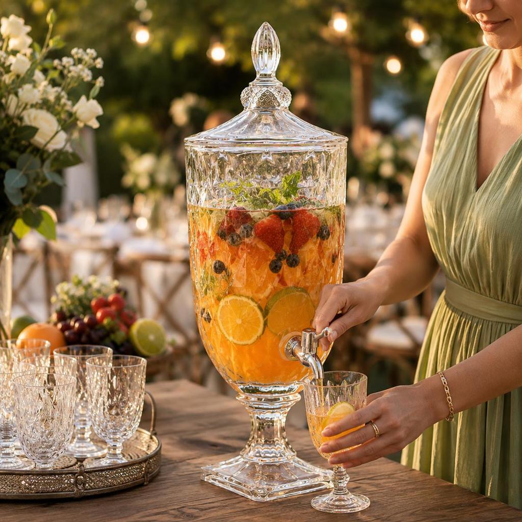 Suqueira de Vidro Cristal 3L Diamond Transparente com Torneira Dispenser de Suco Festa e Recepção