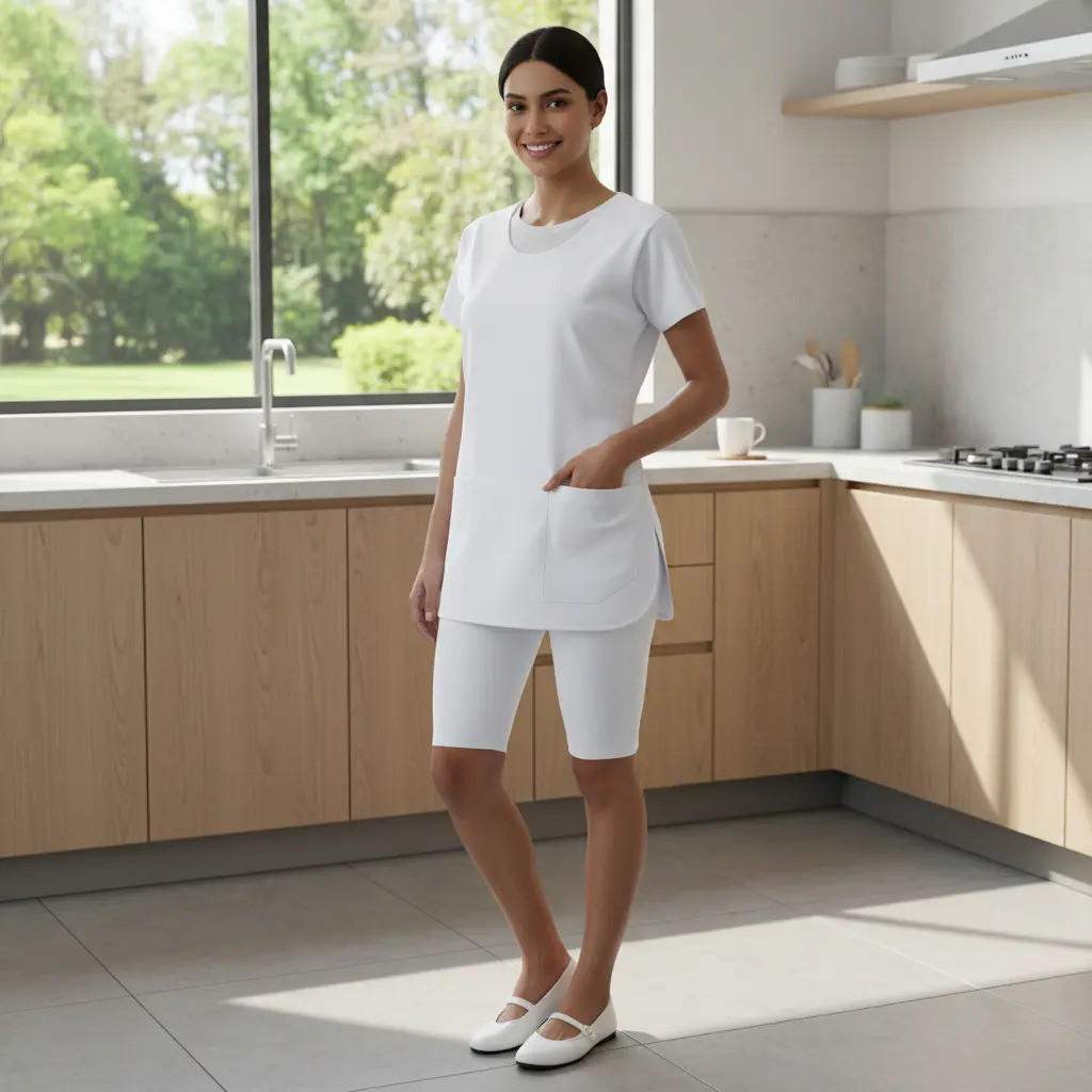 Uniforme Para Trabalho Com Bermuda Legging Camiseta E Bata