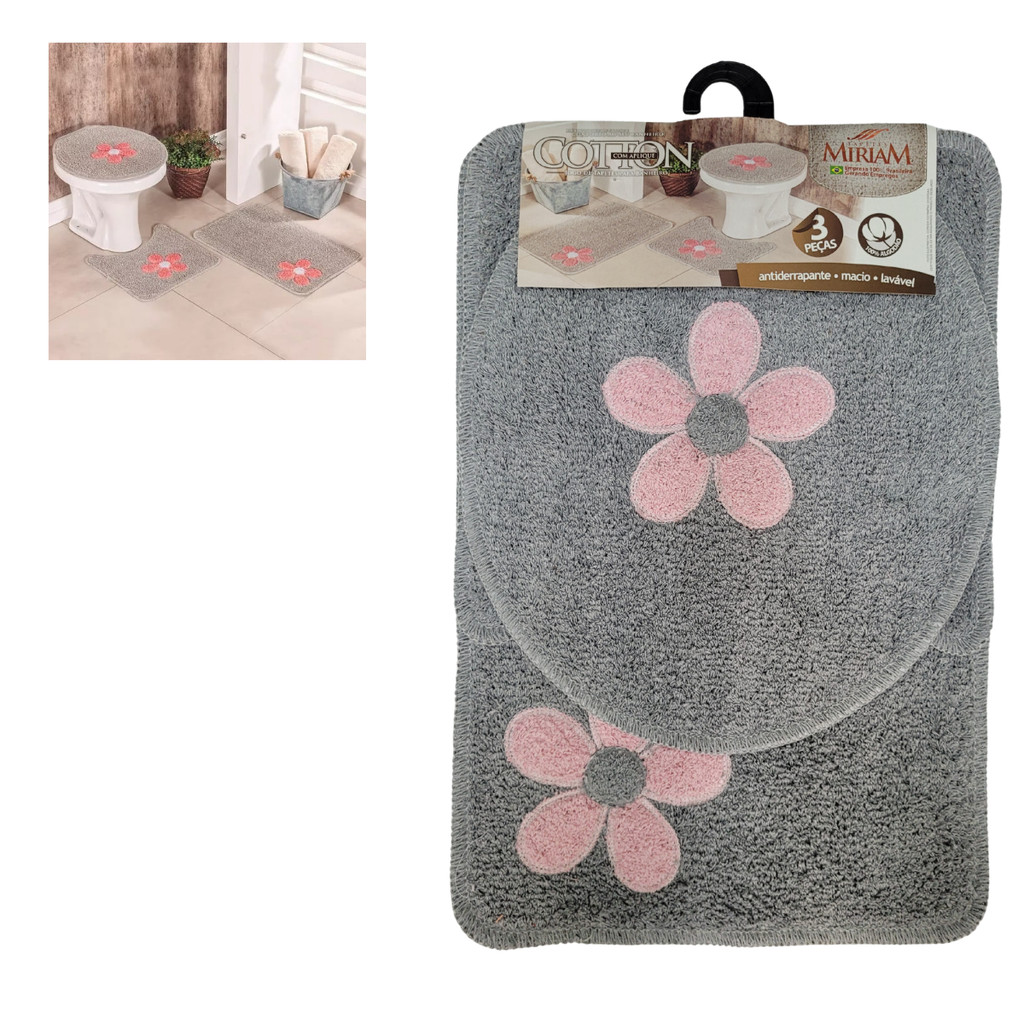 JOGO BANHEIRO COTTON C/ APLIQUE PACH PC