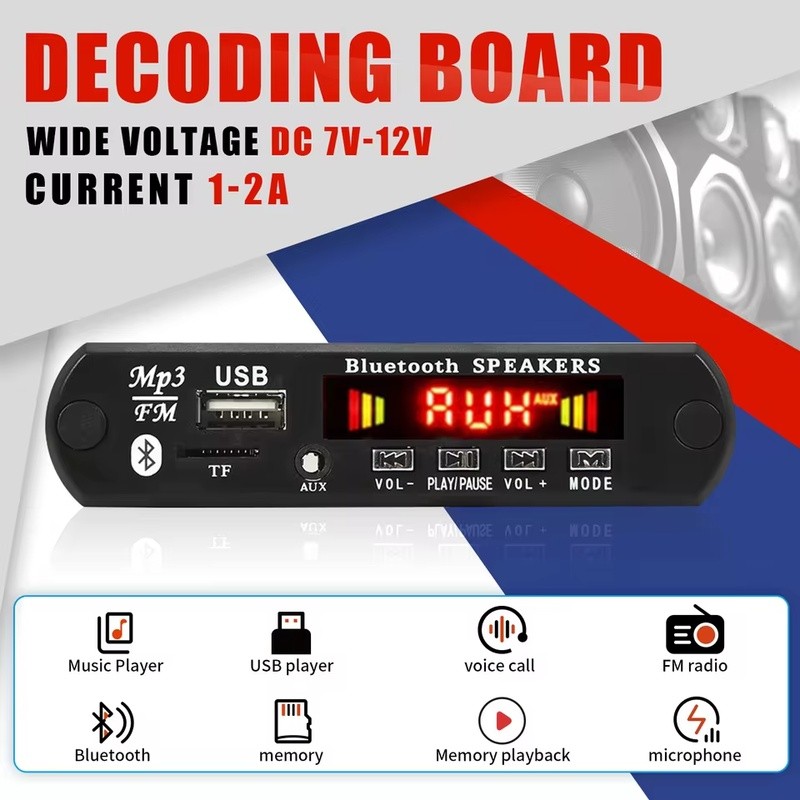 TF MP3 Handsfree 5.0 USB Carro Bluetooth 12V Cartão FM Slot Com Módulo De Microfone Decodificação Controle De Player Pla