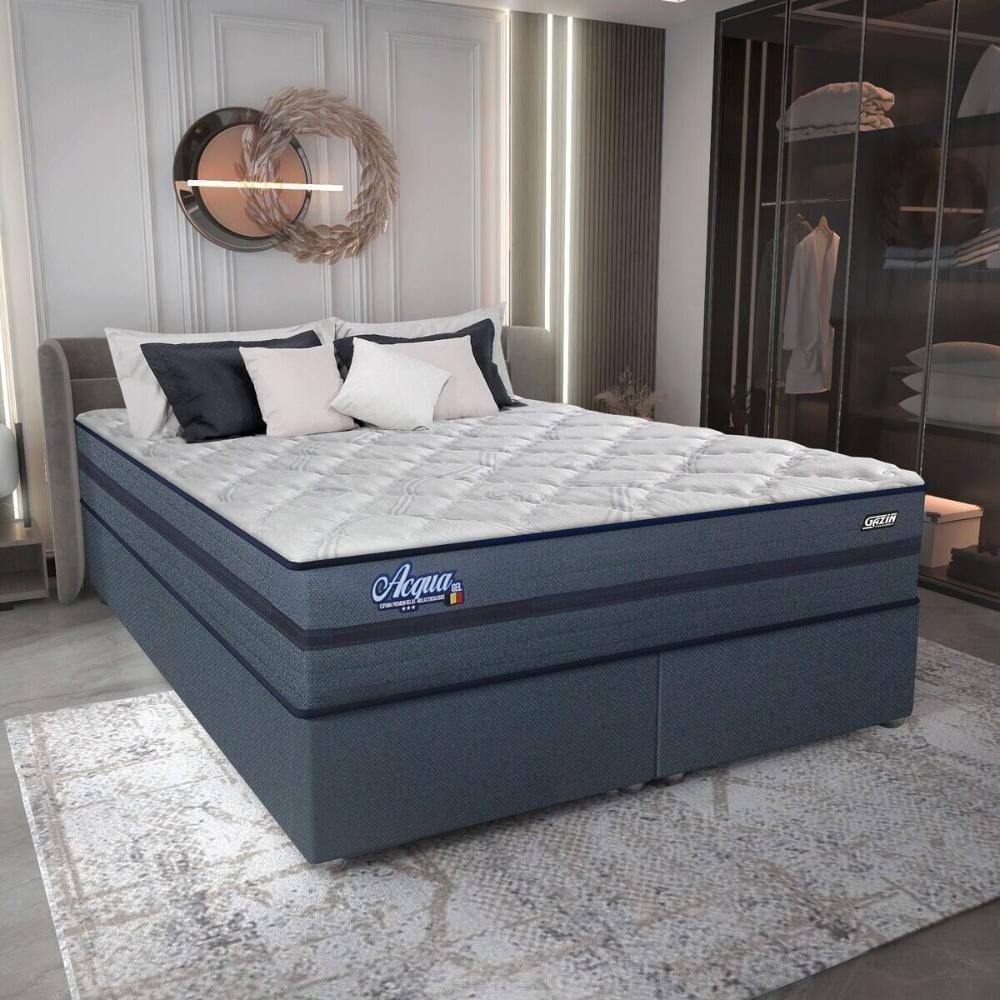 Cama Box Conjugado King Com Colchão 193x69x203 Acqua Gel Gazin Cr35345 Azul Escuro