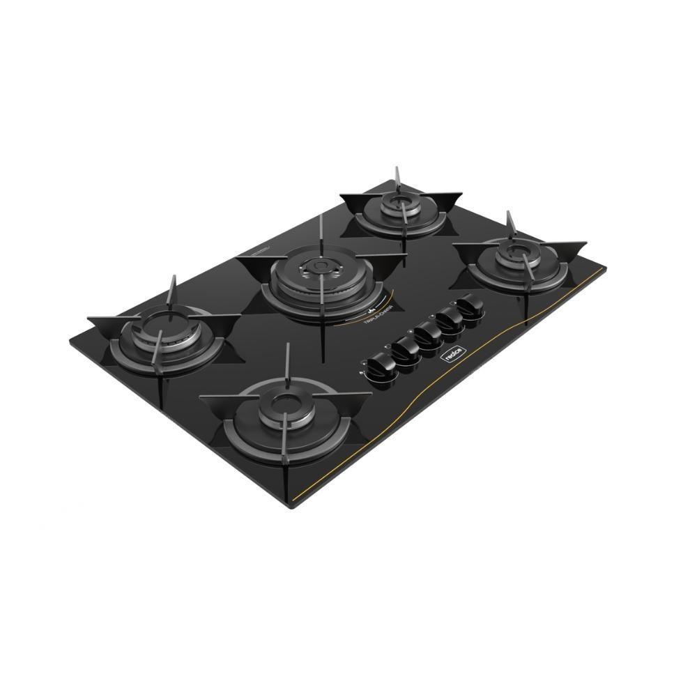 Cooktop a Gás Multimóveis Cooktop 5 Bocas Tripla Chama Realce CR226 Vidro Temperado Preto Bivolt
