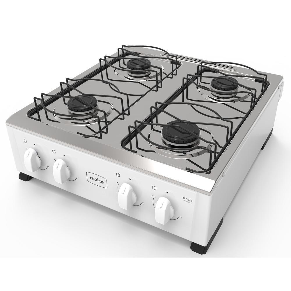 Fogão Portátil 4 Bocas a Gás Realce Eletrodomésticos CR213 Mesa Inox Manual Branco Bivolt