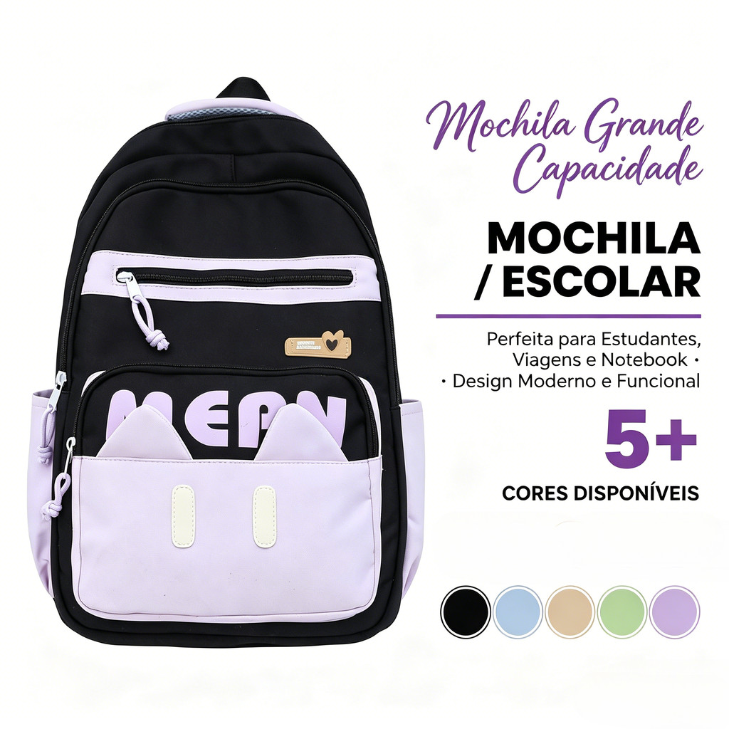 Mochila de grande capacidade, bolsa escolar adequada para estudantes, viagens e uso com laptop.