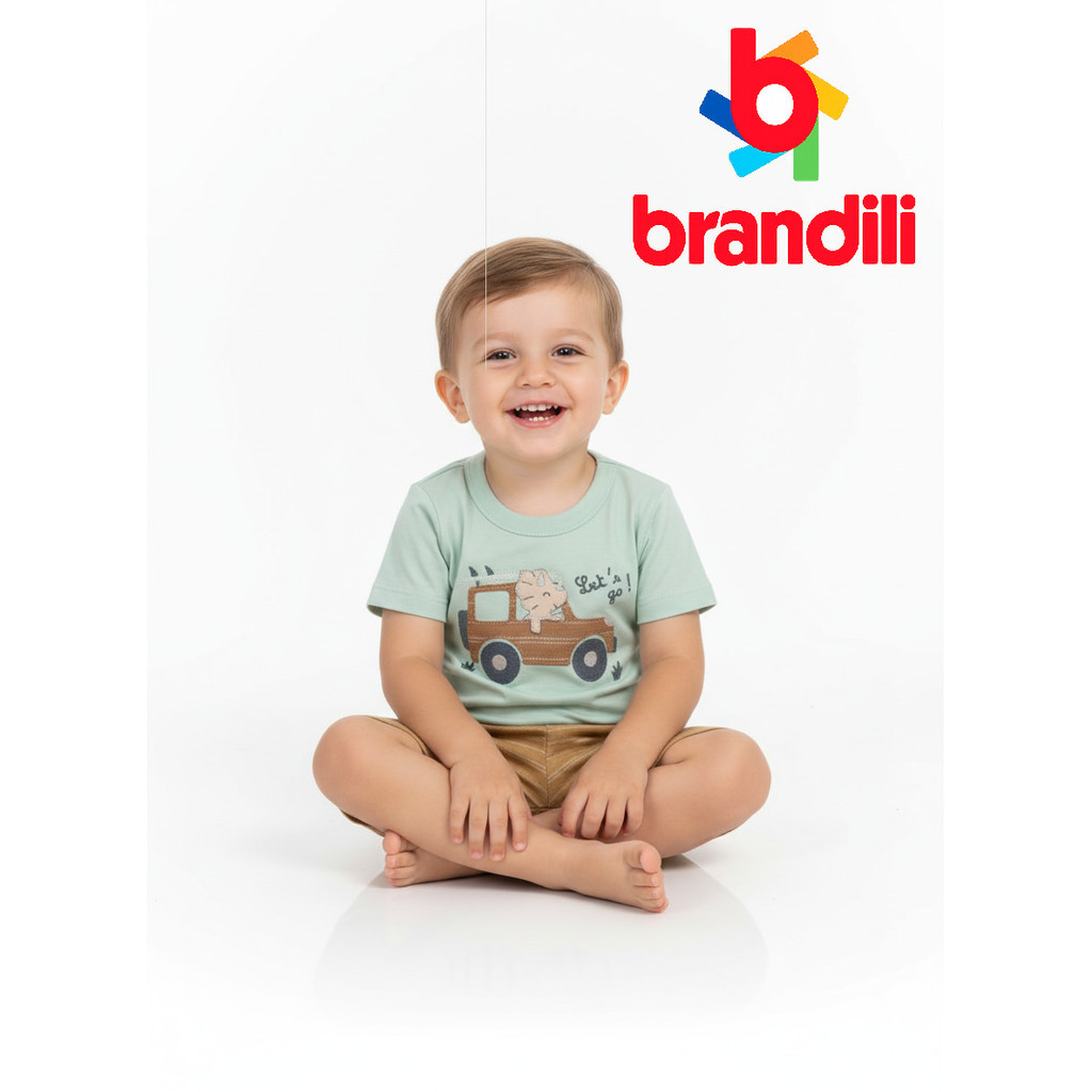 Conjunto Infantil Brandili Verão Calor Menino Short e Camiseta Verao Dino Masculino - 36336